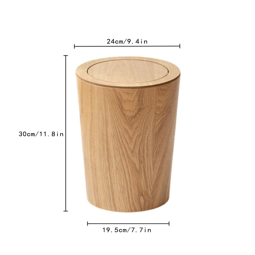 MOOTEK Round Wood Trash Can with Lid, Japanese-Style Natural Wood Garbage Recycling Bin, Wood Waste Bin with Swing Lid, for Bathrooms, Powder Room, Kitchen, Home Office MOOTEK