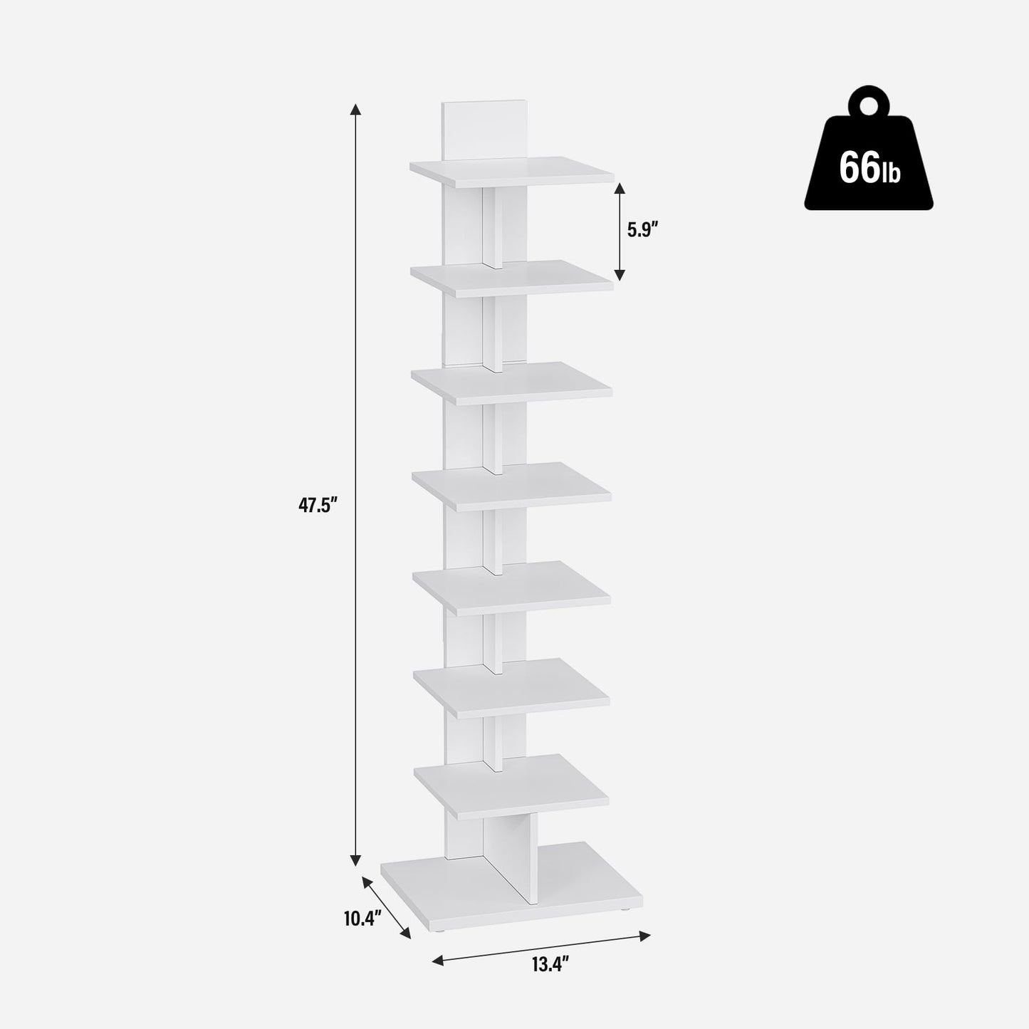 TUTOTAK Vertical Bookshelf, 8-Tier Bookcase, Narrow Spine Book Shelf for Small Space, Corner Standing Shelf for Living Room, Office, Study, Entryway, White BS06BW008