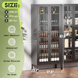 Crownland Metal Storage Cabinet with Glass Doors, Display Curio Glass Cabinet with 4 Adjustable Shelves, Tall Modern Office Storage Cabinet for Bedrooms, Living Room, Pantry(Black) Crownland