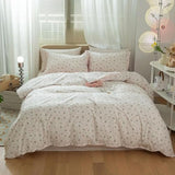 mixinni Girl Floral Full Size Comforter Pink White Flower Leaf Print Bedding Sets, Cute Floral Bedding Comforter Sets for All Seasons-(1 Comforter+2 Pillow Shams)-Full Size mixinni