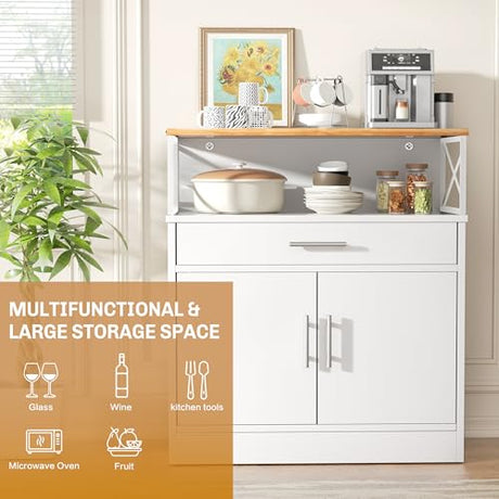 Shintenchi Kitchen Buffet Cabinet with Adjustable Shelf, Modern Kitchen Storage Cabinet,Farmhouse Coffee Bar Cabinet（White） Shintenchi