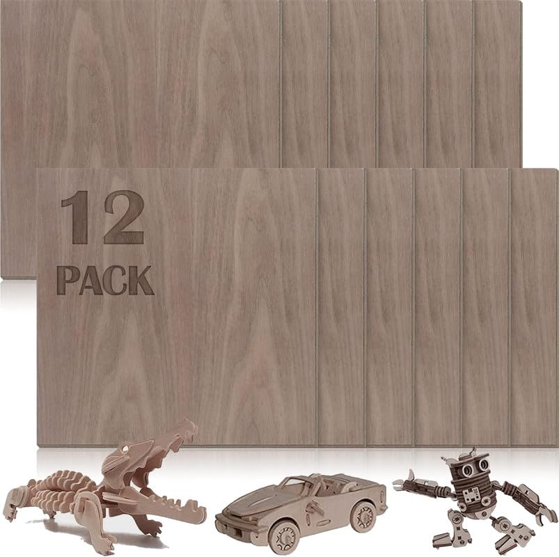 12 Pcs Walnut Wood Veneer MDF Board, 12 x 12 x 1/8 Inch - 3mm Thick Walnut Unfinished Wood Sheet for Laser Cutting & Engraving, School DIY Projects, Painting, Fretwork, CNC Cutting, and Wood Burning Cethytirko