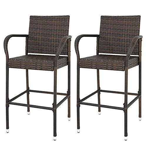 ZENY Set of 2 Wicker Barstool All Weather Dining Chairs Outdoor Patio Furniture Wicker Chairs Bar Stool with Armrest ZENY