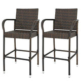 ZENY Set of 2 Wicker Barstool All Weather Dining Chairs Outdoor Patio Furniture Wicker Chairs Bar Stool with Armrest ZENY