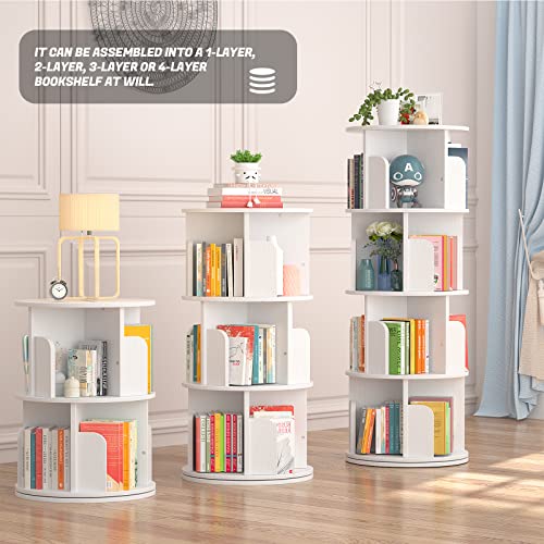 Aheaplus 360° Rotating Small Corner Bookshelf - 4 Tier Floor Standing Storage Rack in White Aheaplus