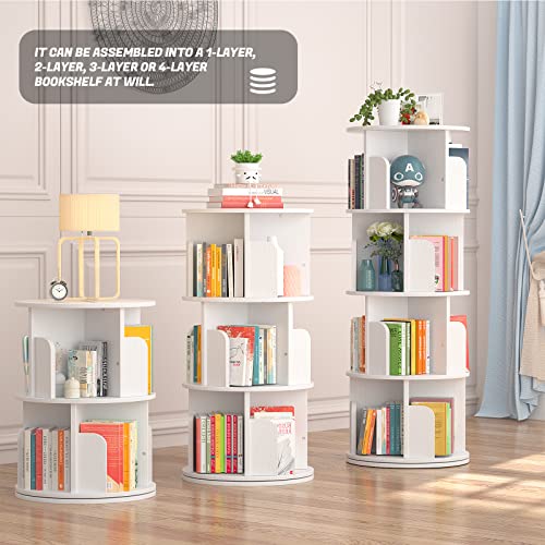 Aheaplus 360° Rotating Small Corner Bookshelf - 4 Tier Floor Standing Storage Rack in White - WoodArtSupply