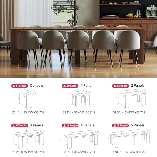 Banzeem Extendable Dining Table, Transformer Extra Console Table for 1-12 People, Folding Space Saving Dining Room Table for Homes, Apartments, Walnut Banzeem
