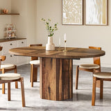 LITTLE TREE 55-Inch Rustic Oval Dining Table for 6, Wood Kitchen Table, Country Chic Furniture for Kitchen, Dining Room & Living Room Wooden Base, Brown Finish LITTLE TREE