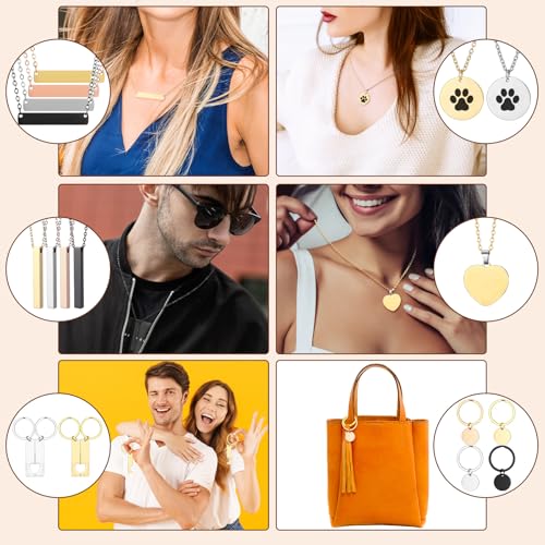 Quelay 99 Pcs Laser Engraving Materials Bulk Include 46 Jewelry Making Engraving Accessories Kit Necklace Bracelet Ring Keychain with Laser Marking Paper for Laser Engraver DIY Crafting Supplies Quelay