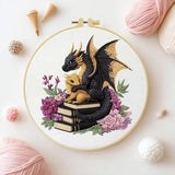 Black Dragon and Golden dragon stands on the book Handmade DIY Embroidery kit,Suitable for Beginners,Includes Embroidery Cloth, Instructions,hoop and Needle and Thread, Suitable for Holiday Gifts