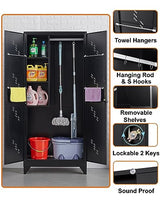 YILFANA 75" Metal Storage Cabinet with Lockable Doors, Functional Garage Storage Cabinets, Heavy-Duty Tool Organization Cabinet with Hanging Rod & S-Hooks (75" Utility Closet) YILFANA