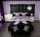 Feelyou Purple Silk Bowknot 7 Piece Bedding Set Full Size Grey Leopard Comforter Set with Sheets for Kids Girls Women Black Purple Bed in a Bag Sweet Romantic Bed Set Feelyou