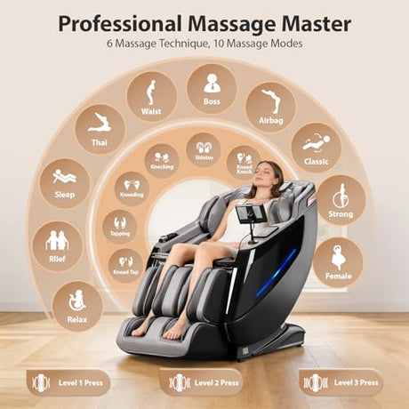 Gethope 4D Massage Chair Full Body - 53.2" Ultra Long SL-Track Massage Chair Zero Gravity Massage Recliner with Foot Roller, 10 Modes 6 Technique, 32 Airbags, 3 Core Heating, AI Voice, Yoga Stretch Gethope