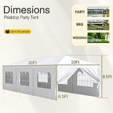 Greesum 10x30 Outdoor Canopy Tent Patio Camping Heavy Duty Gazebo Shelter Party Wedding BBQ Events with Side Removable Walls, Waterproof Shelter, White Greesum