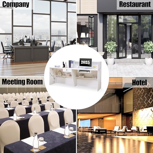 86.8" Modern Reception Desk, Large Front Table with Lockable Drawer,Keyboard Tray and Shelves,Receptionist Desk for Corporate and Hotel Lobbies (Marble White, 86.8" Lx23.5 Wx43.3 H)
