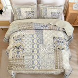 WONGS BEDDING Boho Quilt Set Queen, 3 Pieces Beige Patchwork Bedspread Coverlet Set,Soft Lightweight Microfiber Bohemian Floral Pattern Bedding Set for All Season (96"X90") WONGS BEDDING
