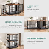 YITAHOME 88.6" Large Corner Dog Crate Furniture for 2 Dogs, Large Wooden Dog Kennel with Dog Bowls & 3 Doors, Large Double Dog Crate Furniture TV Stand for Medium Large Dogs, Brown YITAHOME