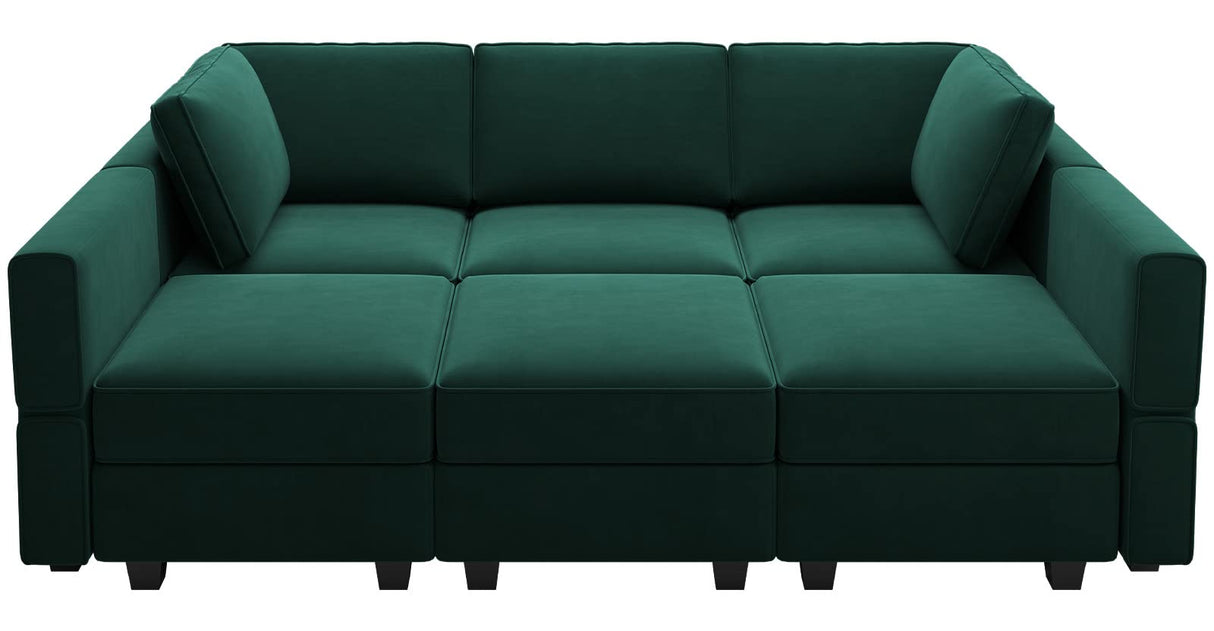 Belffin Modular Velvet Sectional Sofa with Chaise Lounge Sectional Sleeper Sofa with Storage Chaise Bed Couch for Living Room Green Belffin