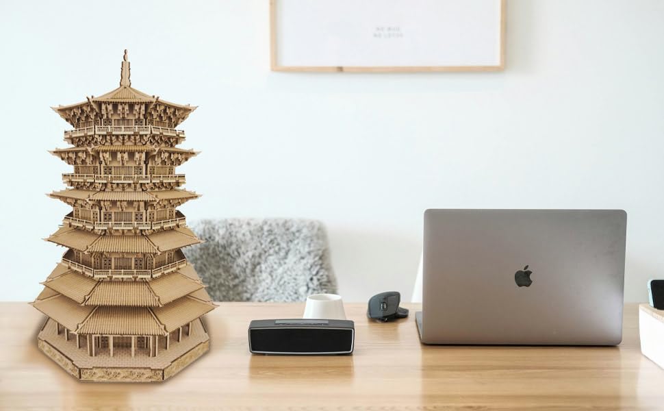 3D Wooden Puzzles for Adults Wooden Pagoda Assembly Model Kits,3D Puzzle Adult Building Crafts for Adults and 14+ Teens.(Five-Storied Pagoda 1287 Pieces) Bon amixyl