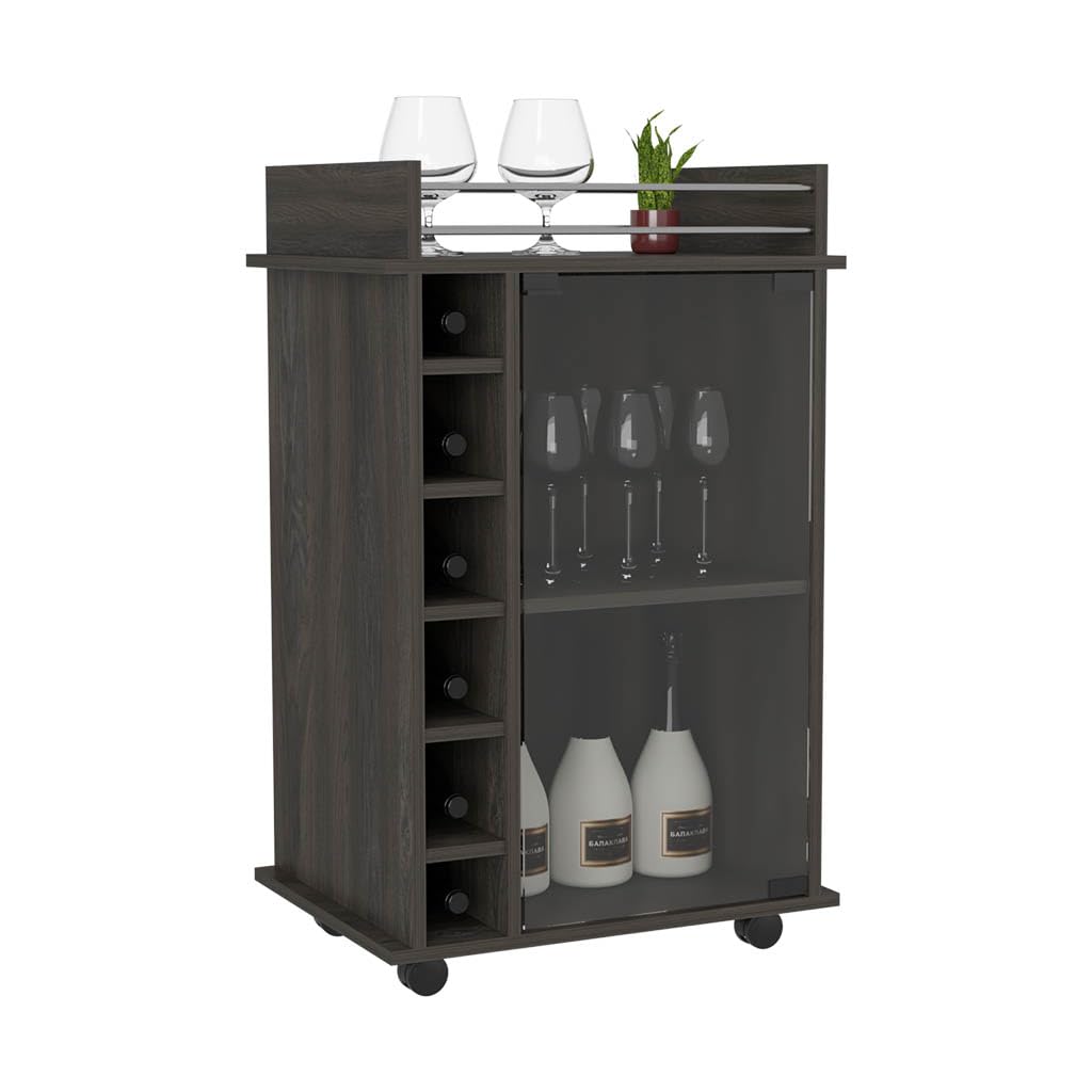 Bar Cart,Serving Cart,Drink Cart,Six Wine Cubbies, Carbon Espresso Finish ieikq