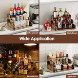 Nuovoware Liquor Bottle Display Shelf Countertop, 3 Step Wood Coffee Syrup Organizer with Handle Fence, 12-Bottle Liquor Display Home Retro Wine Rack for Liquor Whiskey Wine Coffee Syru, Wooden Nuovoware