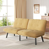 homeokay Futon Sofa Sleeper Couch Bed with Adjustable Backrest Thick Cushion Velvet Fabric for Department Living Room Lounge Sofa Loveseat (Brown) homeokay