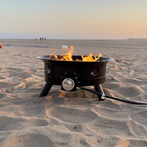 Flame King Smokeless Propane Fire Pit, 24-inch Portable Firebowl, 58K BTU with Self Igniter, Cover, & Carry Straps for RV, Camping, & Outdoor Living Flame King