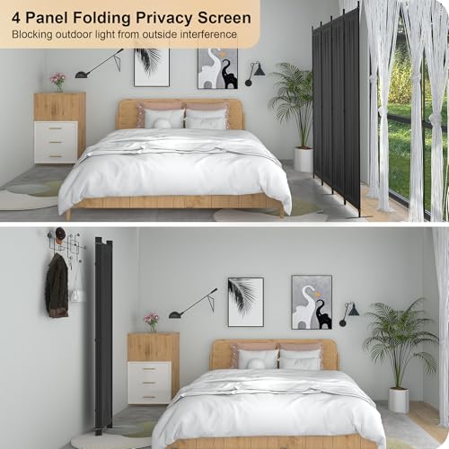 Kecreque Room Divider 4 Panel Partition Room Dividers & Folding Privacy Screens w/ 3 Metal Feet 6FT Portable Wall Doubles as a Dressing Screen Portable Wall for Office Kitchen Children's Room,Black Kecreque