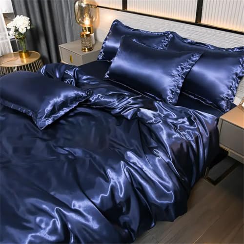 Luxury Silky Satin Bedding Set Solid Color Duvet Cover Pillowcase Bed Sheet for Single Double Queen King Bed Generic