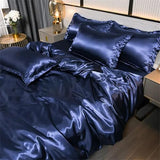 Luxury Silky Satin Bedding Set Solid Color Duvet Cover Pillowcase Bed Sheet for Single Double Queen King Bed Generic