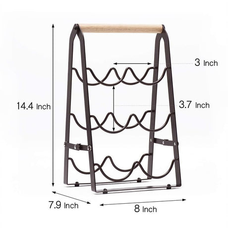 HMKAIJUFUL Wine Rack, 6 Bottle Wooden Countertop Free Standing Shelf,3 Tier Bottle Holder Stand for Home Bar Tabletop, Cabinet Inserts, Kitchen, Wine Cellar Storage No Assembly(Black) HMKAIJUFUL