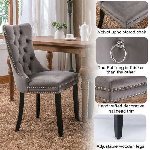 MELAABUU 7 Pieces Brown Extendable Dining Table Set, 63"-78.74" Expanding Modern Kitchen and Dining Room Table Set for 6, Rectangle Wooden Extendable Dining Table and Grey Velvet Upholstered Chairs MELAABUU