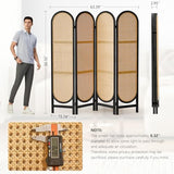 Asnefeli 4 Panel Room Divider, Double Hinged Foldable Wooden Room Divider, Individual Privacy Screen Made of Hand-Woven Rattan, Portable Wall Divider for Home Office Bedroom Bathroom (Black Natural) Asnefeli