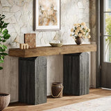 Tribesigns 63" Long Entryway Table, Farmhouse Console Table with 2 Arched Pedestal Legs, Wooden Sofa Console Behind The Couch for Entrance, Hallway, Living Room (Vintage Brown & Grey) Tribesigns