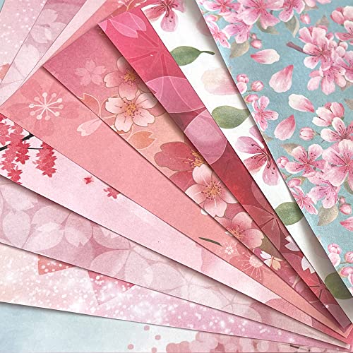 Origami 6x6 Paper Kit 50 Sheets 12 Vivid Colors Double Sided Printed Traditional Patterns Square for Arts Crafts Projects, Japanese Sakuras Flowers Chiyo