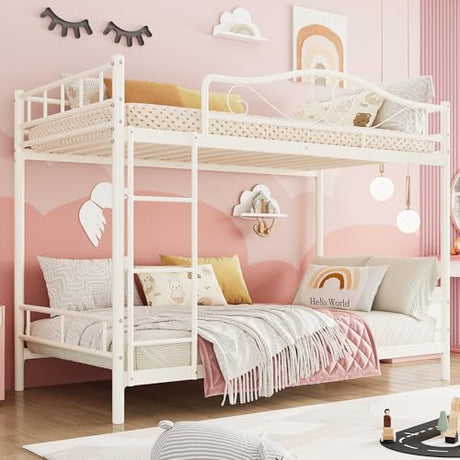 GarveeHome Bunk Bed Twin Over Twin, Heavy Duty Metal Bunk Bed with Safety Guardrail & Ladder, 400 LBS Weight Capacity, Space-Saving Design, Noise Free, No Box Spring Needed, Easy Assemble GarveeHome