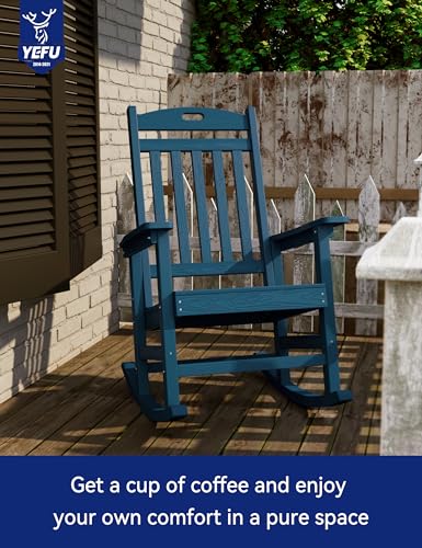 YEFU Outdoor Rocking Chair Oversized,Seat Depth 22",Backrest Height 31",Patio Poly Wide Rocker Chair with 380lbs Weight Capacity,Weather Resistant,for Lawn,Porch,Backyard,Indoor and Garden(Na - WoodArtSupply