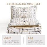 Drucon Boho Queen Size Aztec Quilt Set 3 Pieces Lightweight Fall Quilt Beddding Set, Soft Microfiber Bohemian Bedspread Coverlet Set with 2 Pillowcases for All Season (Queen, 90"x96") Drucon