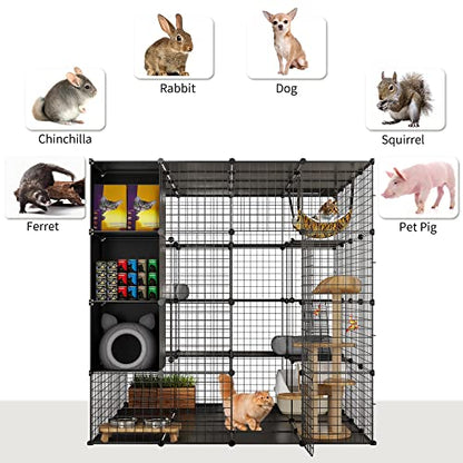 YITAHOME Large Cat Cage with Storage Cube DIY Indoor Catio Cat Enclosures Metal Cat Playpen with Large Hammock for 1-4 Cats 4 Tiers Cat Kennel - WoodArtSupply