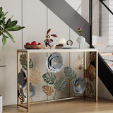 FormaCraft Vintage Console Table with Metal Flower Design, 47" Modern Faux Marble Entryway Table, Narrow Gold Sofa Table for Living Room, Hallway, Bedroom FormaCraft