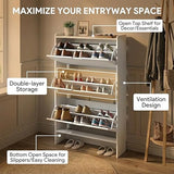 RIHHA 52" Tall Slim Shoe Cabinet, 3-Drawer Flip Down Hidden Shoe Storage with Top Fence & Open Bottom Shelf, Ultra-Thin Narrow Shoe Rack, White Wood Grain RIHHA
