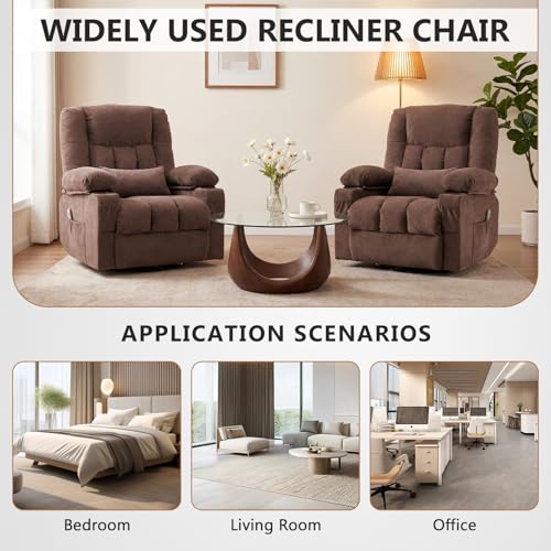 Swivel Rocker Recliner Chair with Vibration Massage and Heat Ergonomic Lounge Chair for Living Room with Rocking Function and Side Pocket, 2 Cup Holders, USB Charge Port