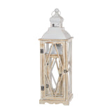 Glitzhome Large Farmhouse Wooden Metal Lantern Set of 2, 28.74" H/20.47" H Rustic Decorative Floor Candle Lanterns, Distressed Hanging Lanterns for Home Décor White (No Glass) Glitzhome