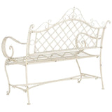 SAFAVIEH PAT5017A Collection Adina Antique White Wrought Iron 51.25" Outdoor Garden Bench SAFAVIEH