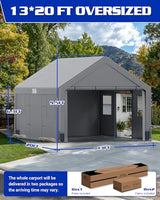 Fanpat 13x20 FT Heavy Duty Carport, Portable Garage Waterproof & UV Protected Car Canopy with Reinforced Steel Frame, Outdoor Shelter for Cars, Trucks, Vans, RVs, Home Party, and Workshops FANPAT