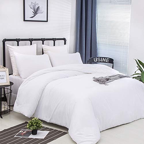 CLOTHKNOW White Comforter Set Twin 3Pcs White Bedding Comforter Sets Soft Bed Comforter Set with 2 x Pillow Cases CLOTHKNOW