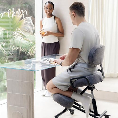 DR.LOMILOMI Ergonomic Kneeling Chair with Backrest, Improve Posture, Thick Cushions, Locking Wheels for Home & Office, AKONI 512 (Backrest Add-on, Dim Grey) DR.LOMILOMI