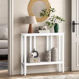 ELYKEN Bamboo Console Tables for Entryway, 36.2" Long 2 Tier Hallway Table Behind Couch, 7” Narrow Sofa Table for Entrance, Entry, Living Room, White ELYKEN