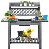 Yaheetech Potting Bench Table Outdoor Garden Potting Table Wooden Workstation w/Sliding Tabletop Removable Sink w/Storage Shelf Flower Pot Bench Mobile Garden Potting Bench Gray Yaheetech