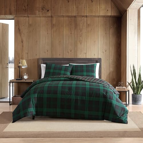 Eddie Bauer - Twin Comforter Set, Reversible Cotton Bedding with Matching Sham, Medium-Weight for Year Round Use, Dorm Essentials (Woodland Tartan Green) Eddie Bauer
